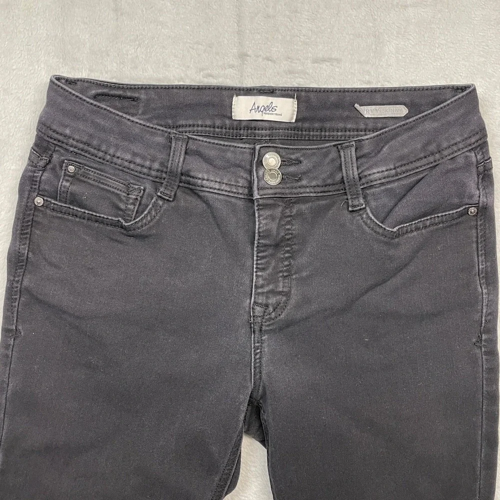 Angels Curvy Skinny Jeans Womens 10 Black Double Button Flap Pocket Stretch